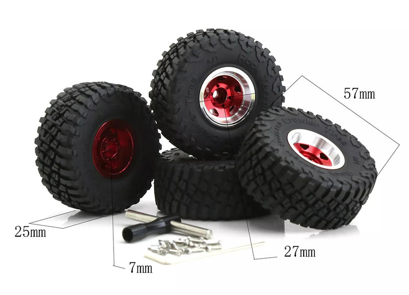 Alloy 1.0 Wheel (4) w/ Rubber Tires for TRX-4M & SCX24 O.D.=57mm 9869