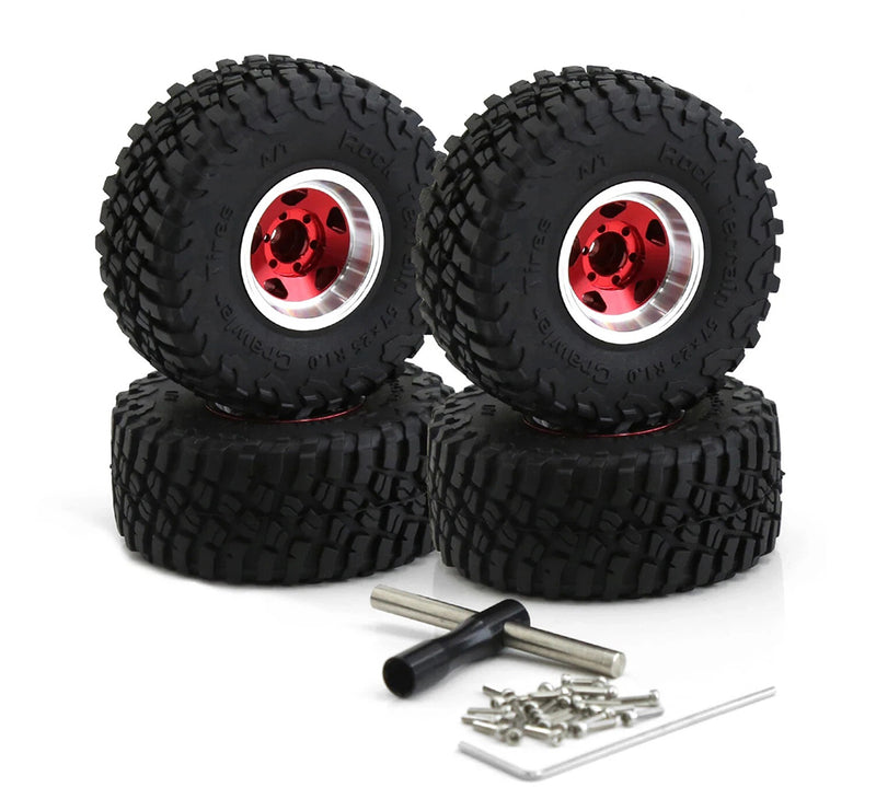 Alloy 1.0 Wheel (4) w/ Rubber Tires for TRX-4M & SCX24 O.D.=57mm 9869