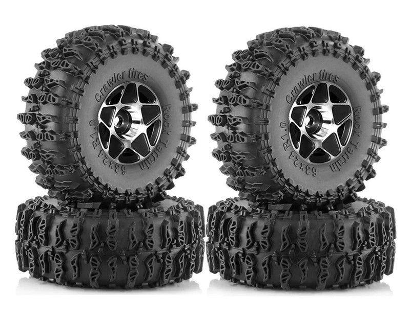 Alloy 1.0 Wheel (4) w/ Rubber Tires for TRX-4M & SCX24 O.D.=63mm 9869