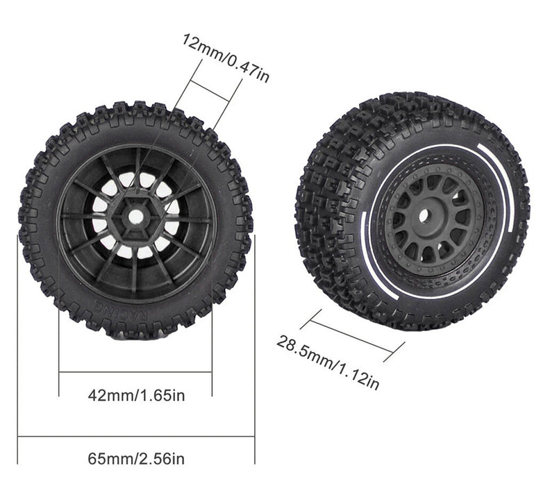 Wheels & Tires (4) Set for Arrma 1/16 Mojave Grom O.D.=65mm Hex:12mm