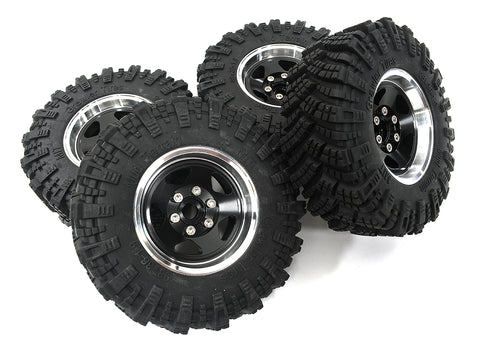 Billet Machined 5 Spoke 1.9 Wheel & Tire Set (4) for Scale Crawler (O.D.=98mm)