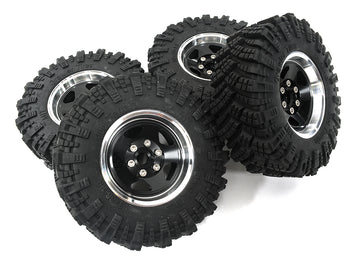 Billet Machined 5 Spoke 1.9 Wheel & Tire Set (4) for Scale Crawler (O.D.=98mm)
