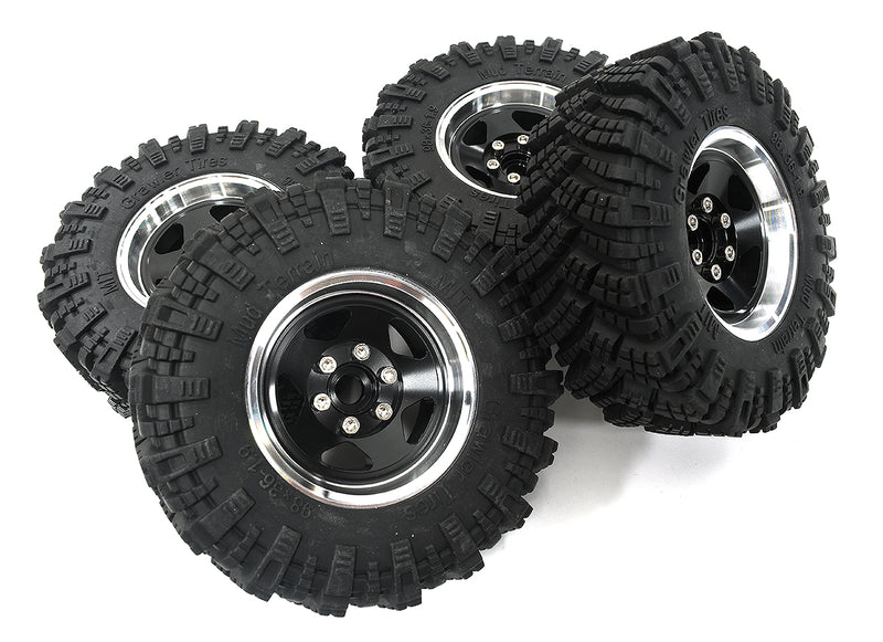 Billet Machined 5 Spoke 1.9 Wheel & Tire Set (4) for Scale Crawler (O.D.=98mm)