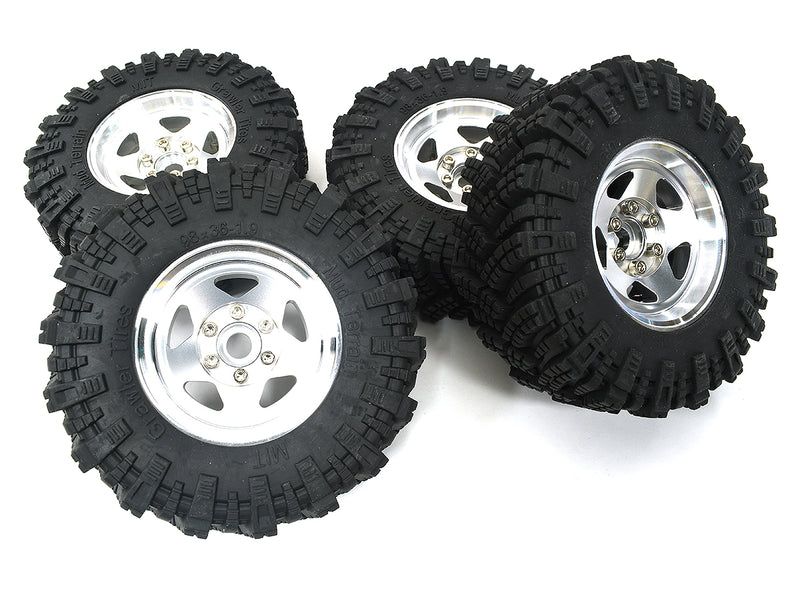 Billet Machined 5 Spoke 1.9 Wheel & Tire Set (4) for Scale Crawler (O.D.=98mm)