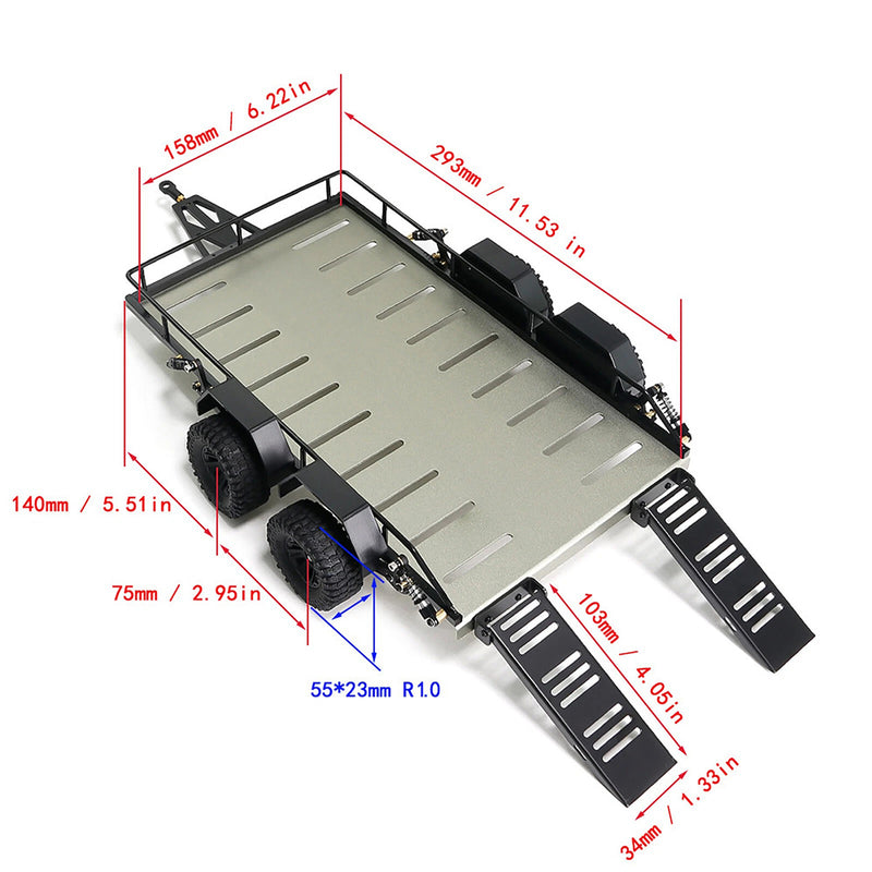 Alloy Flatbed Independent Suspension Car Trailer Kit for 1/18 RC 395x250x140mm | Mini-LST | Mini-Rock Crawler | LaTrax Rally | LaTrax Teton Monster Truck | LaTrax SST Truck | TRX-4M | Mini LMT