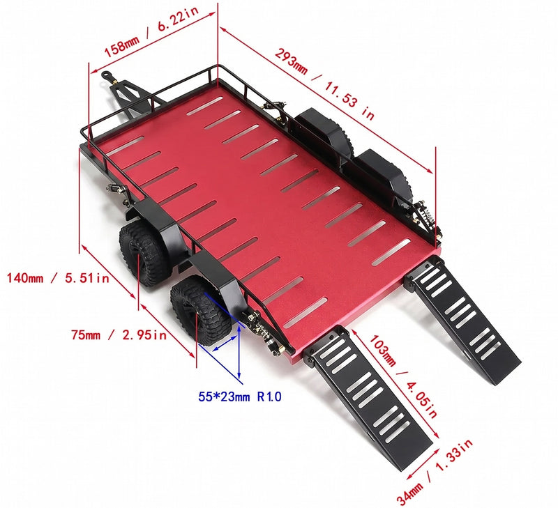Alloy Flatbed Independent Suspension Car Trailer Kit for 1/18 RC 395x250x140mm | Mini-LST | Mini-Rock Crawler | LaTrax Rally | LaTrax Teton Monster Truck | LaTrax SST Truck | TRX-4M | Mini LMT