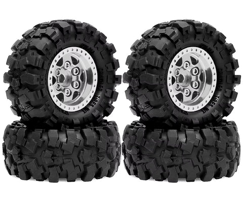Alloy 1.0 Wheel (4) w/ Rubber Tires for TRX-4M & SCX24 O.D.=57mm