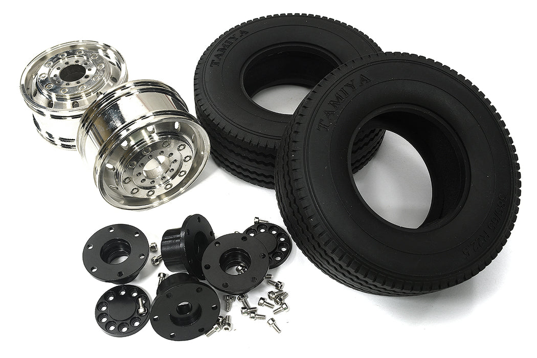 Machined Alloy Front Wheel & Tire Set for Tamiya 1/14 Scale Tractor Trucks