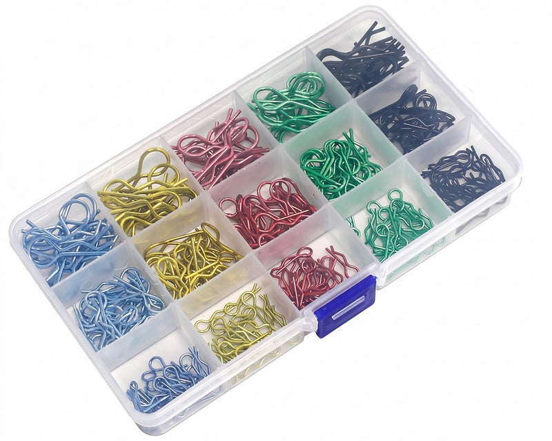 Assorted Bent-Up 1/8, 1/10 & 1/16 Color Body Clips w/ Carrying Box