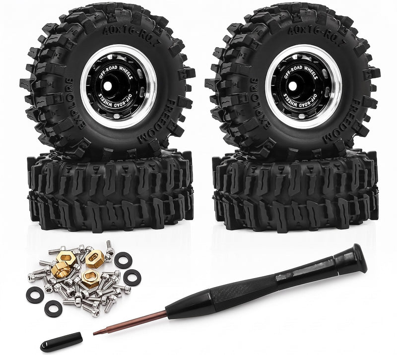 Alloy Machined Wheels and Tires Set for Axial SCX30