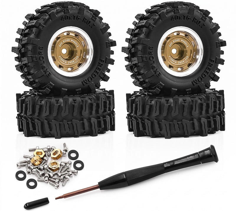 Alloy Machined Wheels and Tires Set for Axial SCX30