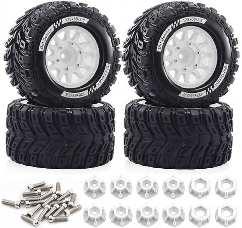 Off-Road 1/10 Size Wheel for 12mm 14mm & 17mm Hex & Tire Set (4) OD=128mm W=68mm