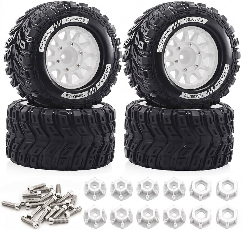 Off-Road 1/10 Size Wheel for 12mm 14mm & 17mm Hex & Tire Set (4) OD=128mm W=68mm