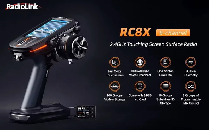 RadioLink RC8X w/ 2 Receivers R8FG R4FGM Gyro & Carrying Case