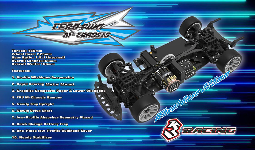 3RACING 1/10 Cero FWD Sport Mini Car Kit 225mm WB