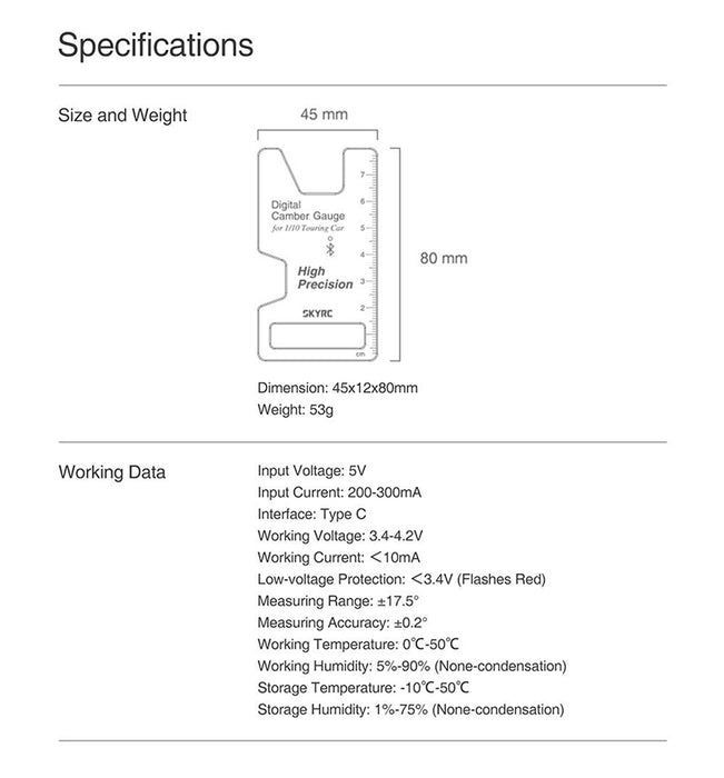 SkyRC CTG-015 Digital Bluetooth 1/10 Camber Gauge