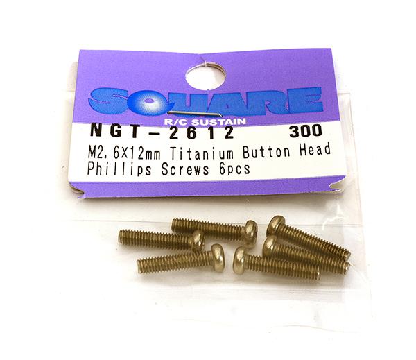 Square R/C M2.6 x 12mm Titanium Button Head Phillips Screws (6 pcs.)