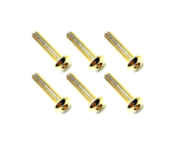 Square R/C M3 x 14mm Stainless Steel Button Head Hex Screws, Gold Plated 6 pcs.