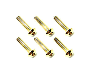 Square R/C M3 x 14mm Stainless Steel Button Head Hex Screws, Gold Plated 6 pcs.
