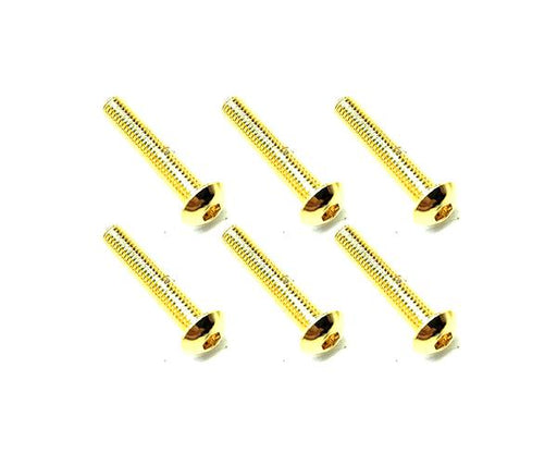 Square R/C M3 x 16mm Stainless Steel Button Head Hex Screws, Gold Plated 6 pcs.