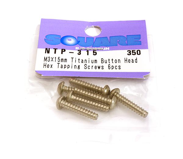 Square R/C M3 x 15mm Titanium Button Head Hex Screws (6 pcs.)