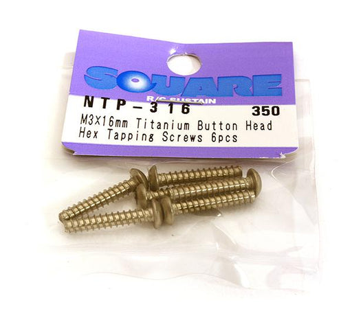 Square R/C M3 x 16mm Titanium Button Head Hex Screws (6 pcs.)