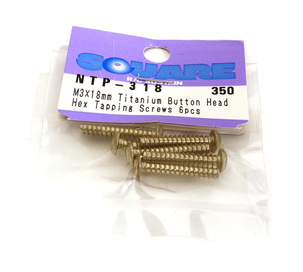 Square R/C M3 x 18mm Titanium Button Head Hex Screws (6 pcs.)