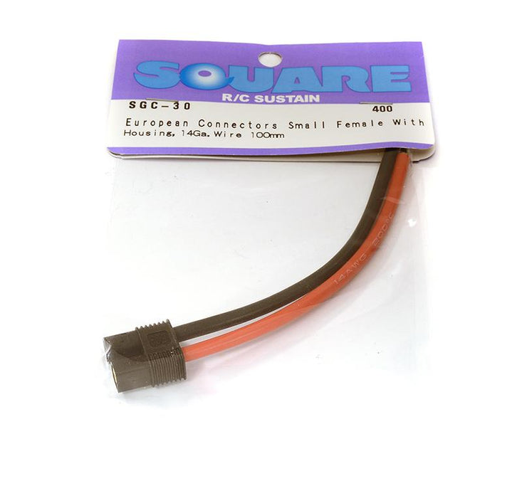 Square R/C European Connectors - Small Female with Housing, 14Ga. Wire (100mm)