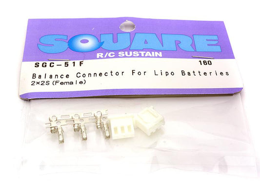 Square R/C Balance Connector for LiPo Batteries, 2x 2S (Female)