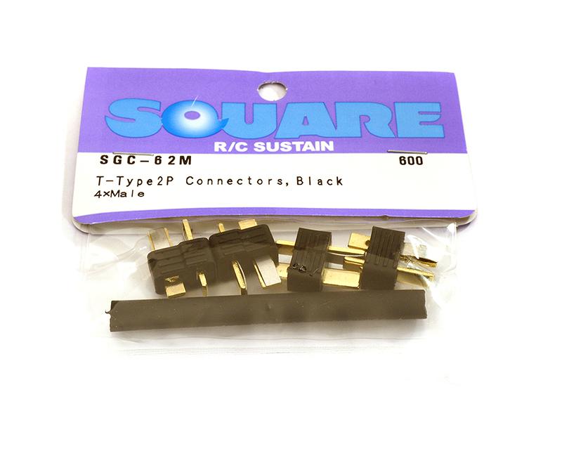 Square R/C T-Type 2P Connectors, Black (4x Male)