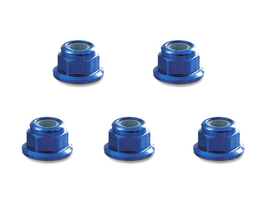 Square R/C 4mm Aluminum Lock Nuts, Flanged (Blue) 5 pcs.