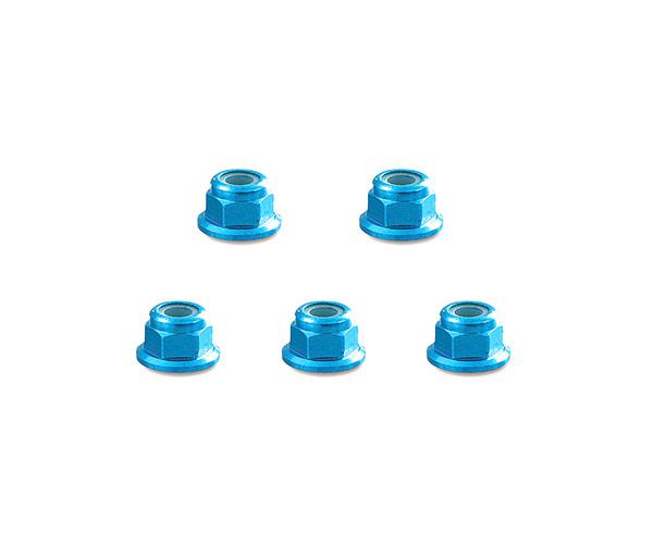 Square R/C 4mm Aluminum Lock Nuts, Flanged (Light Blue) 5 pcs.