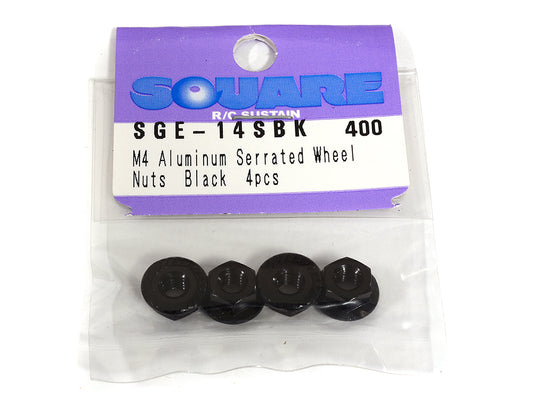 Square R/C M4 Aluminum Serrated Wheel Nuts. (Black) 4 pcs.