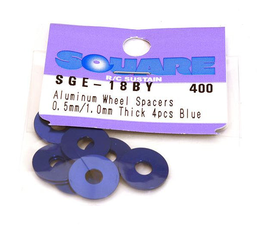 Square R/C Aluminum Wheel Spacers, 0.5mm/1mm Thick (Blue) 4 pcs. Each