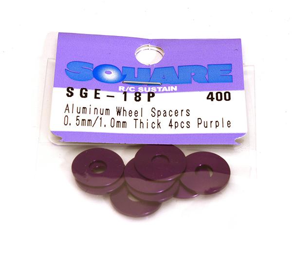 Square R/C Aluminum Wheel Spacers, 0.5mm/1mm Thick (Purple) 4 pcs. Each