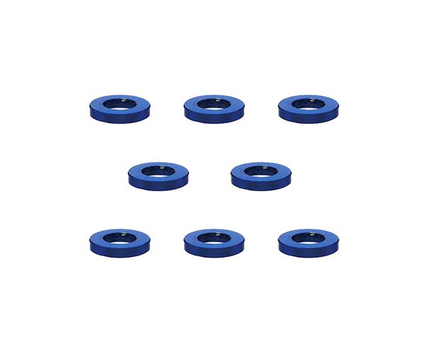 Square R/C M3 Aluminum Ball Stud Washers, 1mm Thick (Blue) 8 pcs.