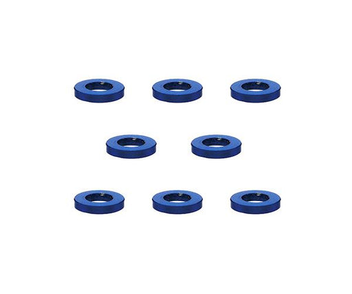 Square R/C M3 Aluminum Ball Stud Washers, 1mm Thick (Blue) 8 pcs.