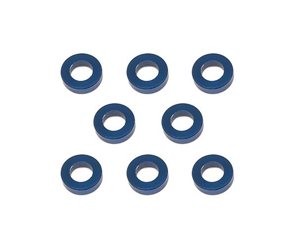 Square R/C M3 Aluminum Ball Stud Washers, 1.5mm Thick (Blue) 8 pcs.