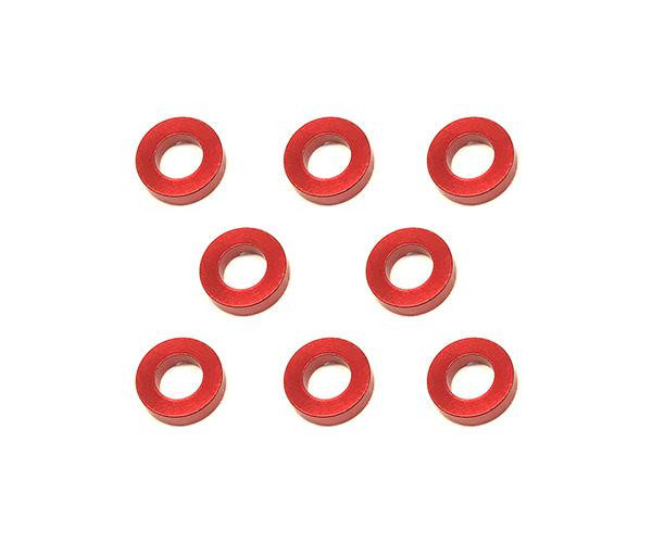 Square R/C M3 Aluminum Ball Stud Washers, 1.5mm Thick (Red) 8 pcs.