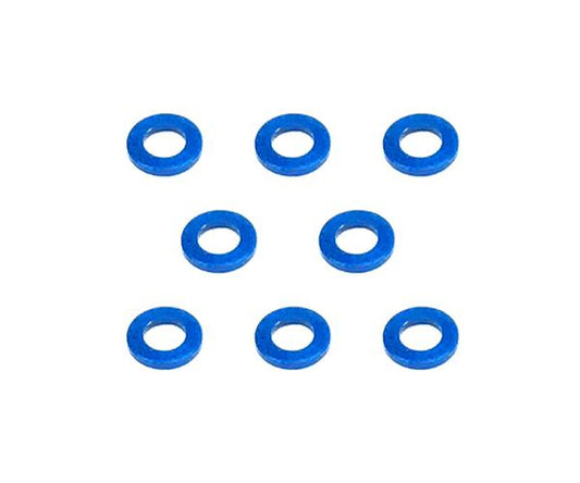 Square R/C M3 Aluminum Ball Stud Washers, 0.75mm Thick (Blue) 8 pcs.