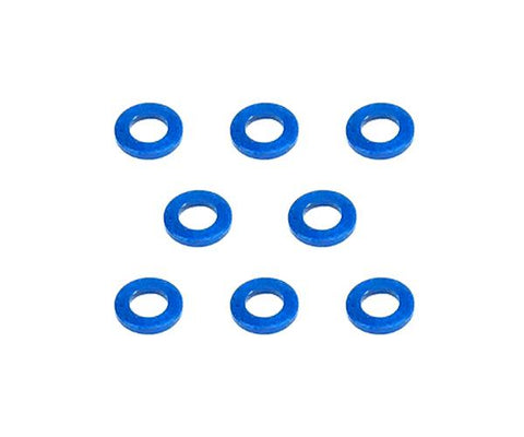 Square R/C M3 Aluminum Ball Stud Washers, 0.75mm Thick (Blue) 8 pcs.
