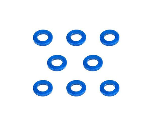 Square R/C M3 Aluminum Ball Stud Washers, 0.75mm Thick (Blue) 8 pcs.