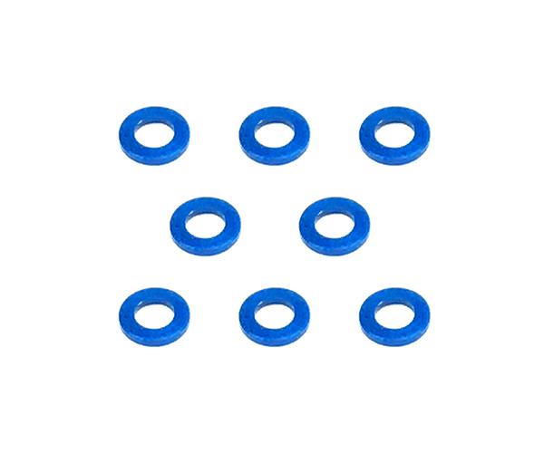 Square R/C M3 Aluminum Ball Stud Washers, 0.75mm Thick (Blue) 8 pcs.