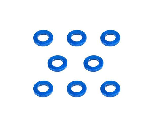 Square R/C M3 Aluminum Ball Stud Washers, 0.75mm Thick (Blue) 8 pcs.