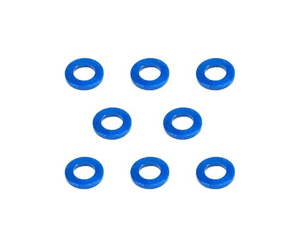 Square R/C M3 Aluminum Ball Stud Washers, 0.75mm Thick (Blue) 8 pcs.