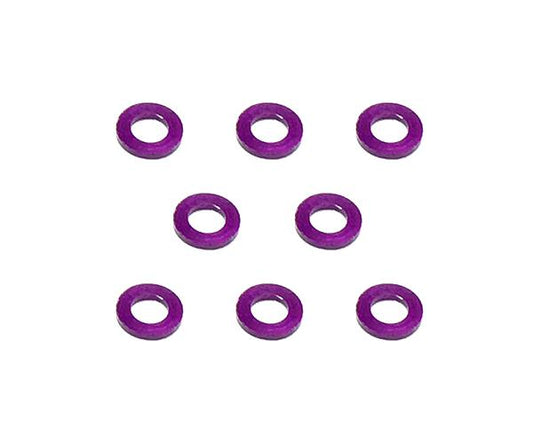 Square R/C M3 Aluminum Ball Stud Washers, 0.75mm Thick (Purple) 8 pcs.