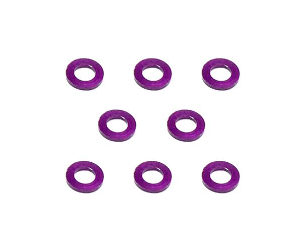 Square R/C M3 Aluminum Ball Stud Washers, 0.75mm Thick (Purple) 8 pcs.