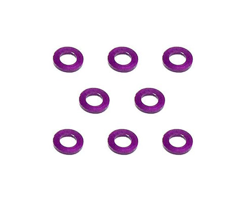 Square R/C M3 Aluminum Ball Stud Washers, 0.75mm Thick (Purple) 8 pcs.