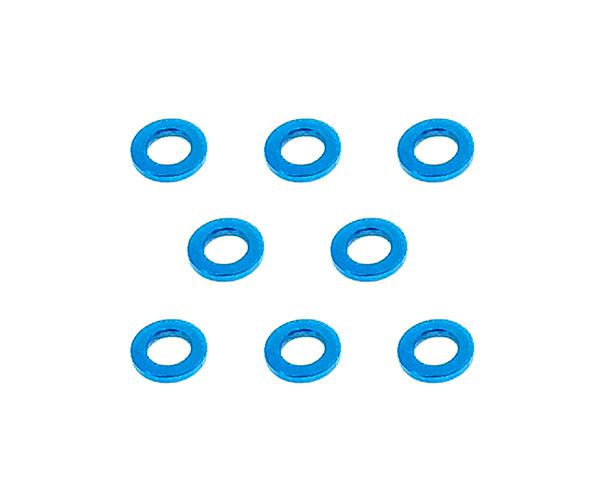 Square R/C M3 Aluminum Ball Stud Washers, 0.75mm Thick (Light Blue) 8 pcs.