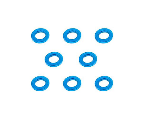 Square R/C M3 Aluminum Ball Stud Washers, 0.75mm Thick (Light Blue) 8 pcs.